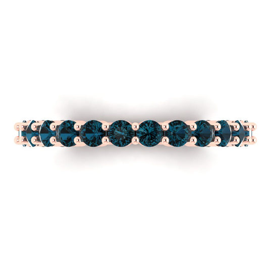 1.2 cttw Natural London Blue Topaz Round Cut Rose Gold Eternity Wedding Band