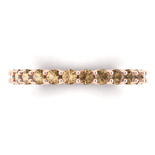 1.2 cttw Simulated Champagne Diamond Round Cut Rose Gold Eternity Wedding Band