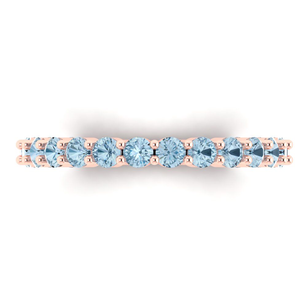1.2 cttw Natural Aquamarine Round Cut Rose Gold Eternity Wedding Band