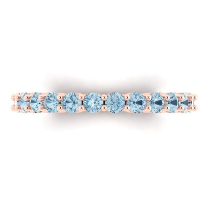 1.2 cttw Natural Aquamarine Round Cut Rose Gold Eternity Wedding Band