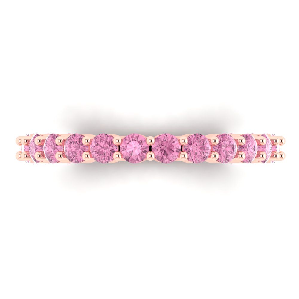 1.2 cttw Simulated Pink Diamond Round Cut Rose Gold Eternity Wedding Band