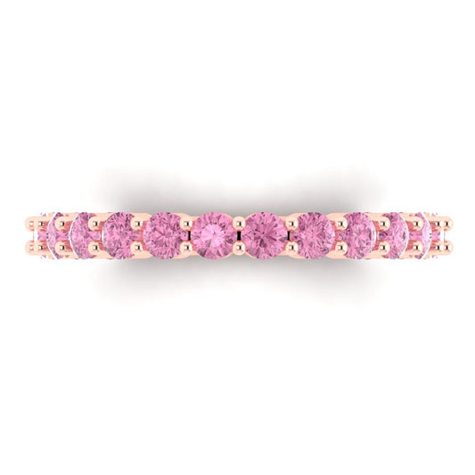 1.2 cttw Simulated Pink Diamond Round Cut Rose Gold Eternity Wedding Band