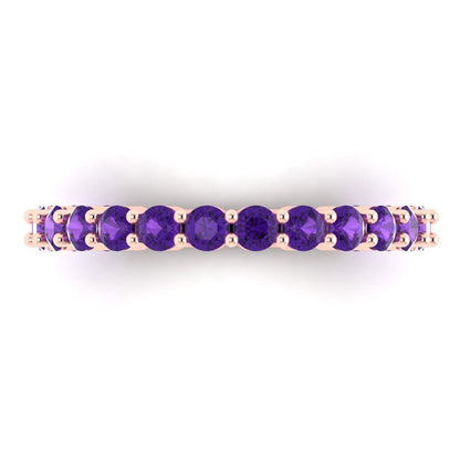 1.2 cttw Natural Amethyst Round Cut Rose Gold Eternity Wedding Band