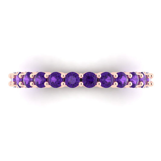 1.2 cttw Natural Amethyst Round Cut Rose Gold Eternity Wedding Band