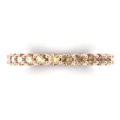 1.2 cttw Yellow Moissanite Round Cut Rose Gold Eternity Wedding Band