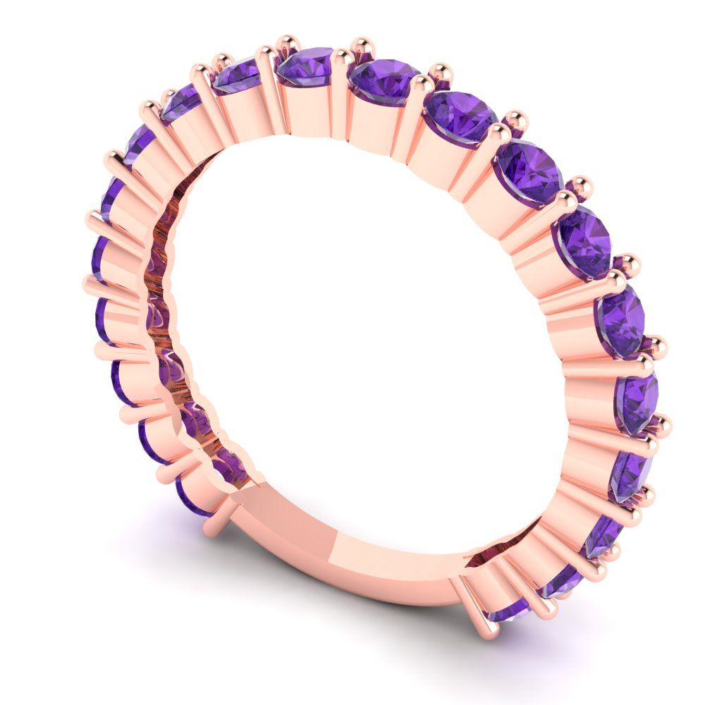 1.2 cttw Natural Amethyst Round Cut Rose Gold Eternity Wedding Band
