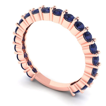 1.2 cttw Simulated Blue Sapphire Round Cut Rose Gold Eternity Wedding Band