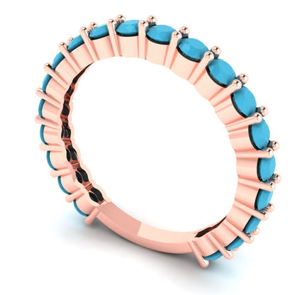 1.2 cttw Simulated Turquoise Round Cut Rose Gold Eternity Wedding Band