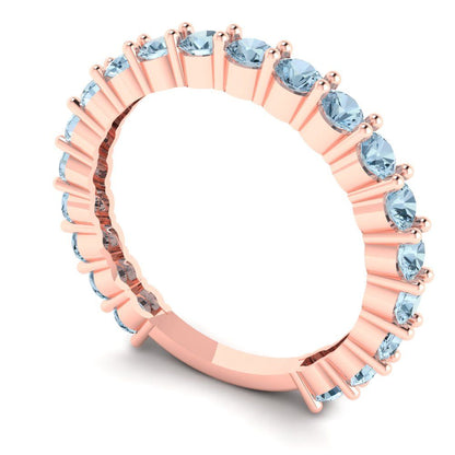 1.2 cttw Natural Sky Blue Topaz Round Cut Rose Gold Eternity Wedding Band