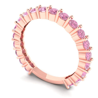 1.2 cttw Simulated Pink Diamond Round Cut Rose Gold Eternity Wedding Band