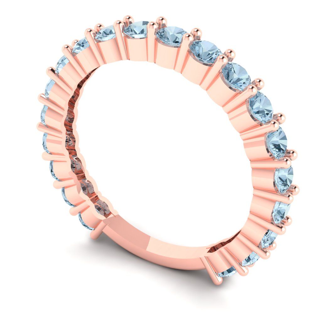 1.2 cttw Natural Swiss Blue Topaz Round Cut Rose Gold Eternity Wedding Band