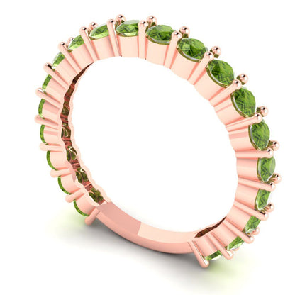 1.2 cttw Natural Peridot Round Cut Rose Gold Eternity Wedding Band