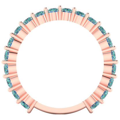 1.2 cttw Blue Moissanite Round Cut Rose Gold Eternity Wedding Band