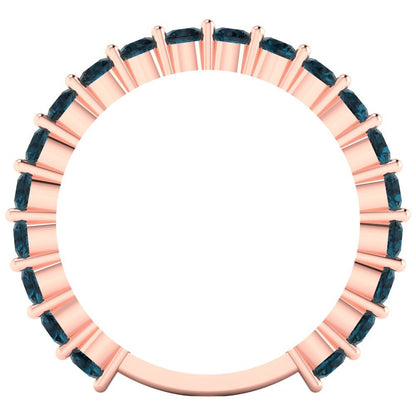 1.2 cttw Natural London Blue Topaz Round Cut Rose Gold Eternity Wedding Band