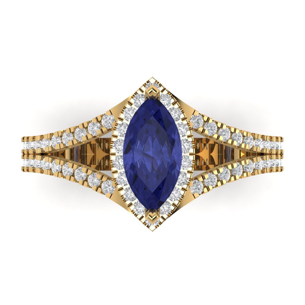 1.2 cttw Simulated Tanzanite Hidden Halo Engagement Ring - Solid Gold (Marquise Cut,9x4.5mm)