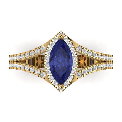 1.2 cttw Simulated Tanzanite Hidden Halo Engagement Ring - Solid Gold (Marquise Cut,9x4.5mm)
