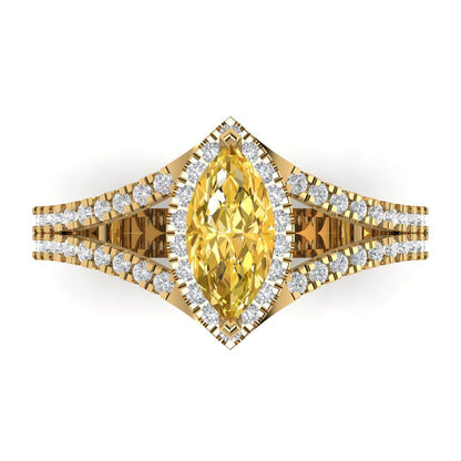 1.2 cttw Natural Citrine Hidden Halo Engagement Ring - Solid Gold (Marquise Cut,9x4.5mm)