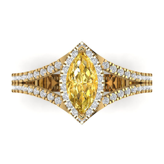 1.2 cttw Natural Citrine Hidden Halo Engagement Ring - Solid Yellow Gold (VVS1, Marquise Cut,9x4.5mm)
