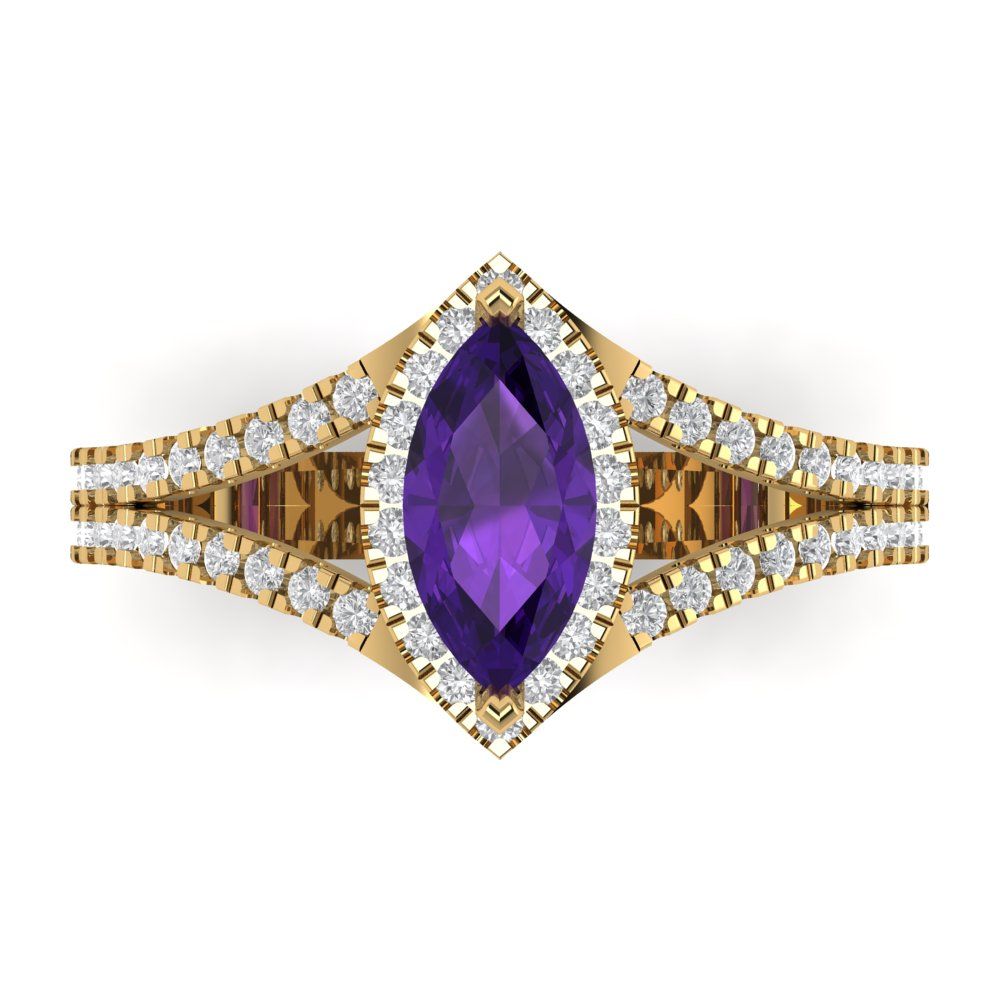 1.2 cttw Natural Amethyst Hidden Halo Engagement Ring - Solid Gold (Marquise Cut,9x4.5mm)