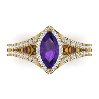 1.2 cttw Natural Amethyst Hidden Halo Engagement Ring - Solid Gold (Marquise Cut,9x4.5mm)