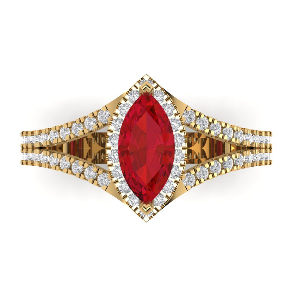 1.2 cttw Simulated Ruby Hidden Halo Engagement Ring - Solid Gold (Marquise Cut,9x4.5mm)
