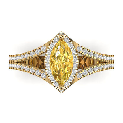 1.2 cttw Zirconia Simulated Yellow Diamond Hidden Halo Engagement Ring - Solid Gold (VVS1, Marquise Cut,9x4.5mm)