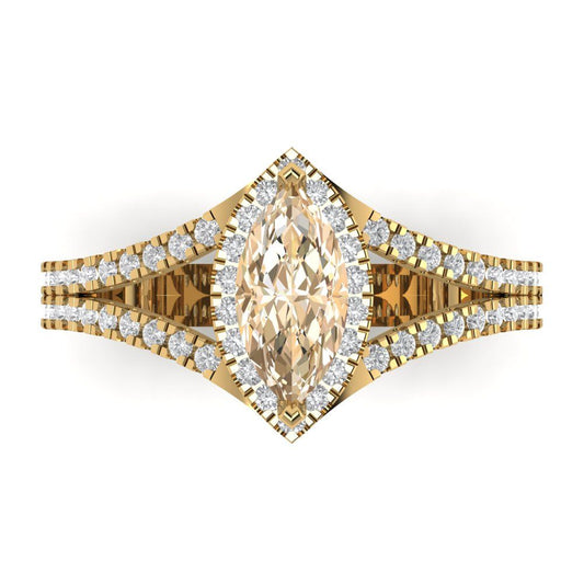 1.2 cttw Natural Morganite Hidden Halo Engagement Ring - Solid Yellow Gold (VVS1, Marquise Cut,9x4.5mm)