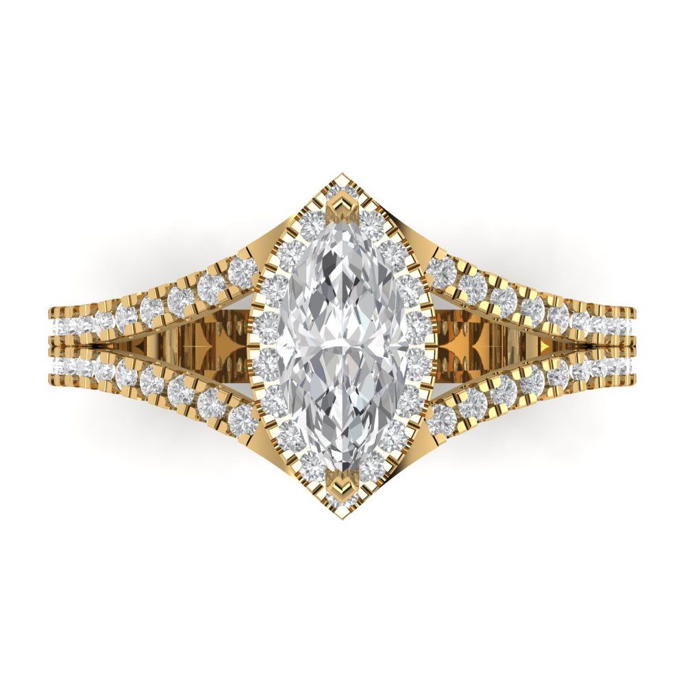 1.2 cttw Certified Moissanite Hidden Halo Engagement Ring - Solid Gold (VVS1, D-F,Marquise Cut,9x4.5mm)