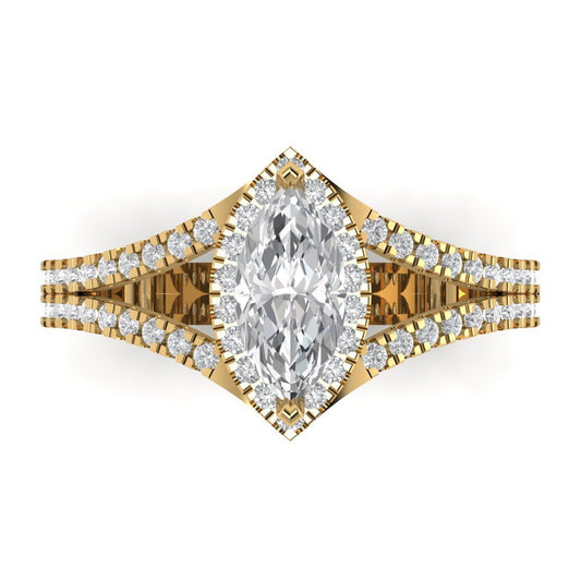 1.2 cttw Moissanite Hidden Halo Engagement Ring - Solid Yellow Gold (VVS1, Marquise Cut,9x4.5mm)