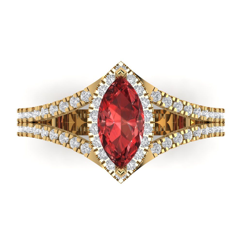 1.2 cttw Natural Garnet Hidden Halo Engagement Ring - Solid Gold (Marquise Cut,9x4.5mm)