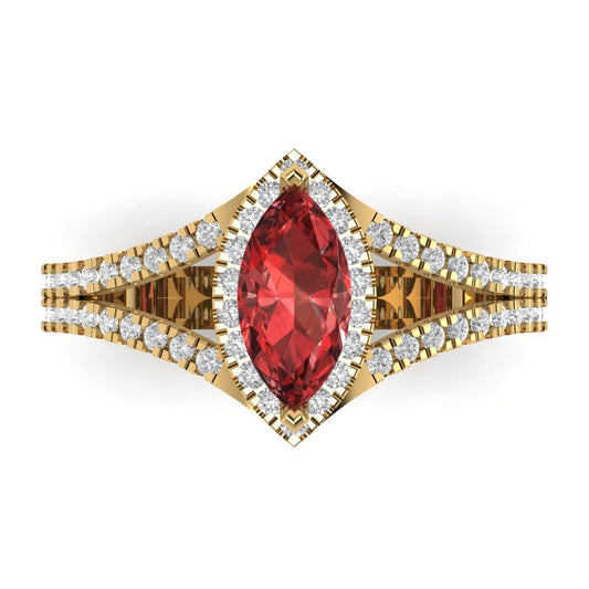 1.2 cttw Natural Garnet Hidden Halo Engagement Ring - Solid Yellow Gold (VVS1, Marquise Cut,9x4.5mm)
