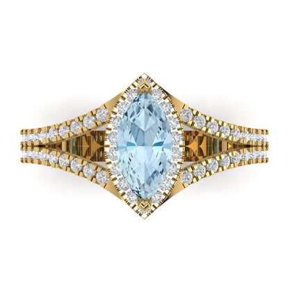 1.2 cttw Natural Sky Blue Topaz Hidden Halo Engagement Ring - Solid Gold (Marquise Cut,9x4.5mm)