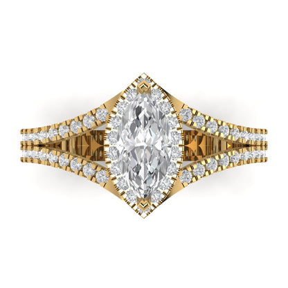 1.2 cttw White Sapphire Hidden Halo Engagement Ring - Solid Gold (Marquise Cut,9x4.5mm)