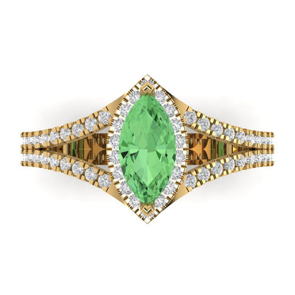 1.2 cttw Zirconia Simulated Green Diamond Hidden Halo Engagement Ring - Solid Gold (VVS1, Marquise Cut,9x4.5mm)