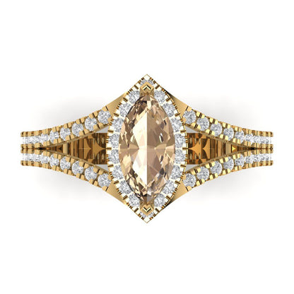 1.2 cttw Yellow Moissanite Hidden Halo Engagement Ring - Solid Gold (Marquise Cut,9x4.5mm)