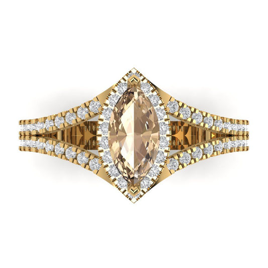1.2 cttw Yellow Moissanite Hidden Halo Engagement Ring - Solid Yellow Gold (VVS1, Marquise Cut,9x4.5mm)