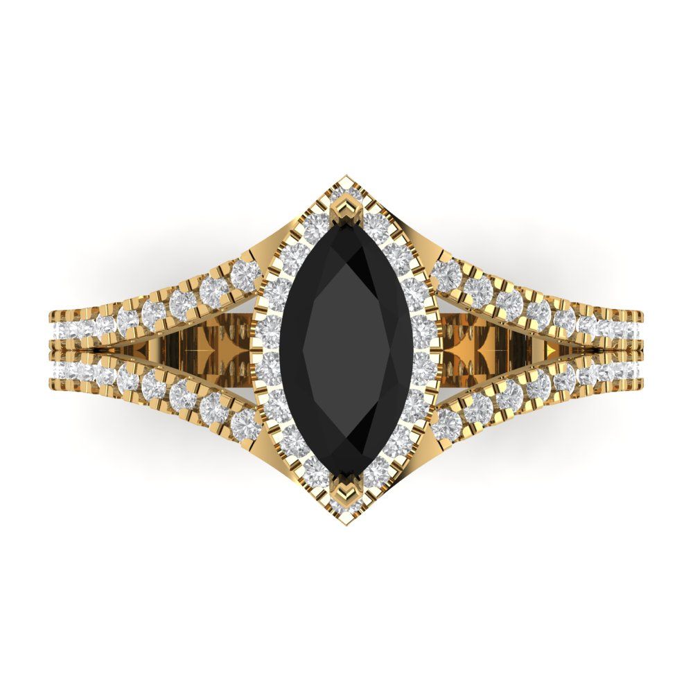 1.2 cttw Natural Onyx Hidden Halo Engagement Ring - Solid Gold (Marquise Cut,9x4.5mm)