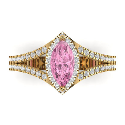 1.2 cttw Zirconia Simulated Pink Diamond Hidden Halo Engagement Ring - Solid Gold (VVS1, Marquise Cut,9x4.5mm)