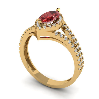 1.2 cttw Natural Garnet Hidden Halo Engagement Ring - Solid Gold (Marquise Cut,9x4.5mm)