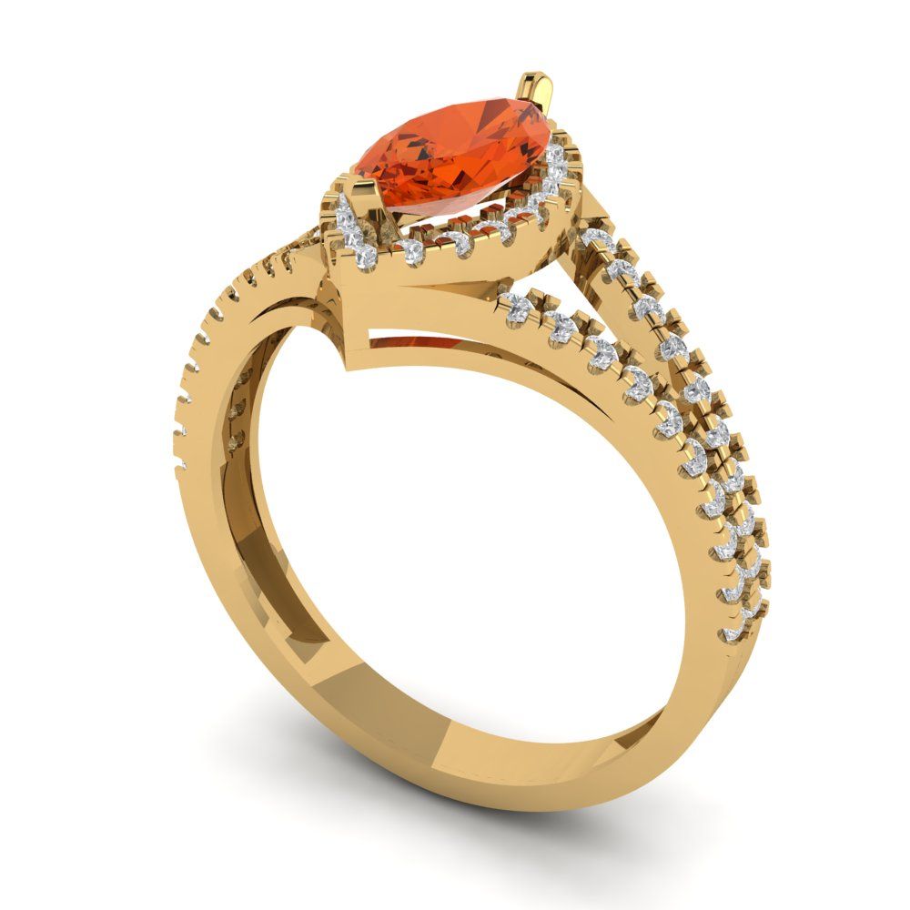 1.2 cttw Zirconia Simulated Red Diamond Hidden Halo Engagement Ring - Solid Gold (VVS1, Marquise Cut,9x4.5mm)