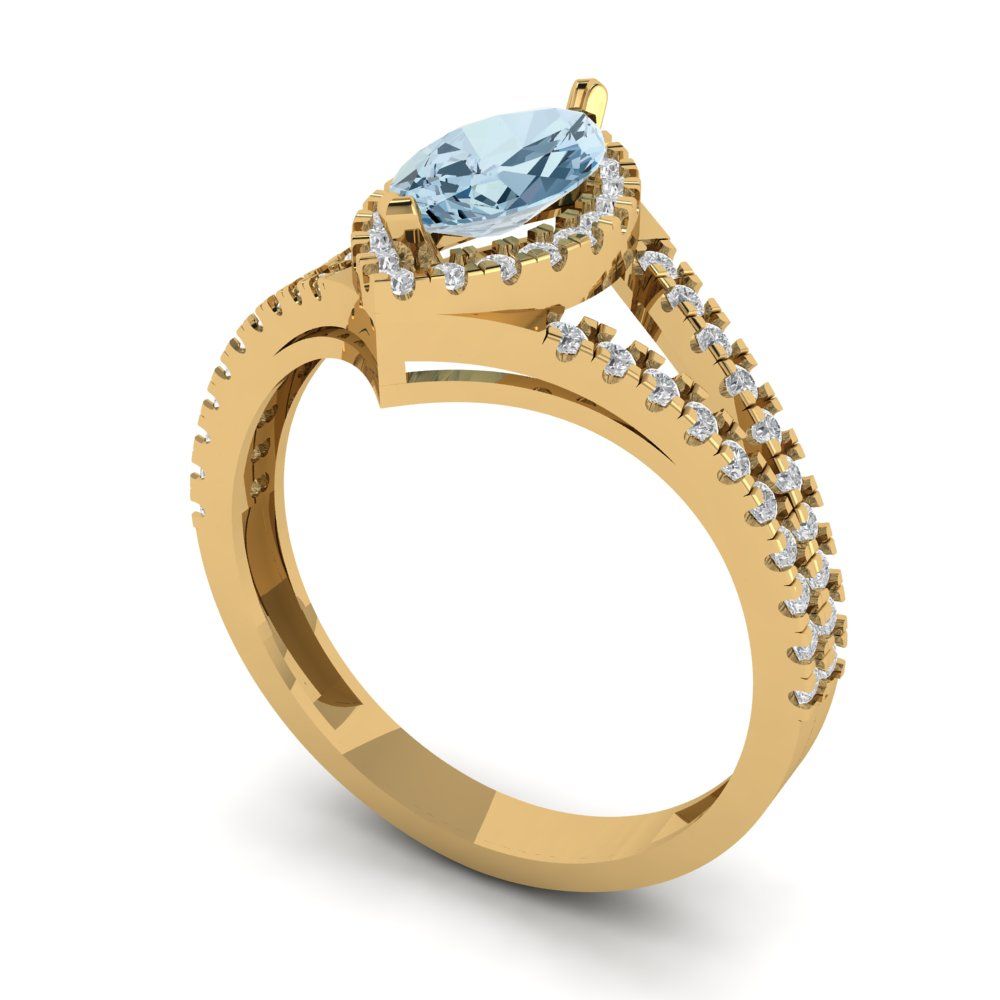 1.2 cttw Natural Swiss Blue Topaz Hidden Halo Engagement Ring - Solid Gold (Marquise Cut,9x4.5mm)