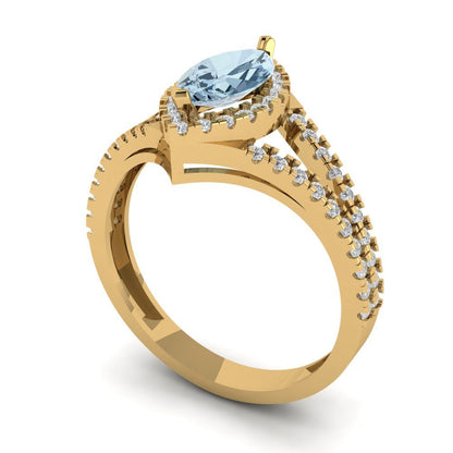 1.2 cttw Natural Swiss Blue Topaz Hidden Halo Engagement Ring - Solid Gold (Marquise Cut,9x4.5mm)