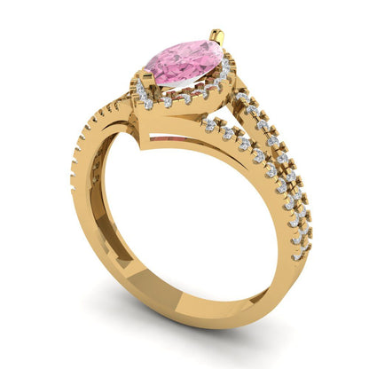 1.2 cttw Zirconia Simulated Pink Diamond Hidden Halo Engagement Ring - Solid Gold (VVS1, Marquise Cut,9x4.5mm)