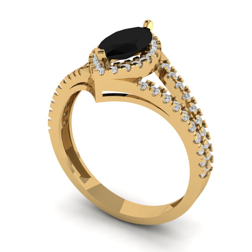 1.2 cttw Natural Onyx Hidden Halo Engagement Ring - Solid Gold (Marquise Cut,9x4.5mm)