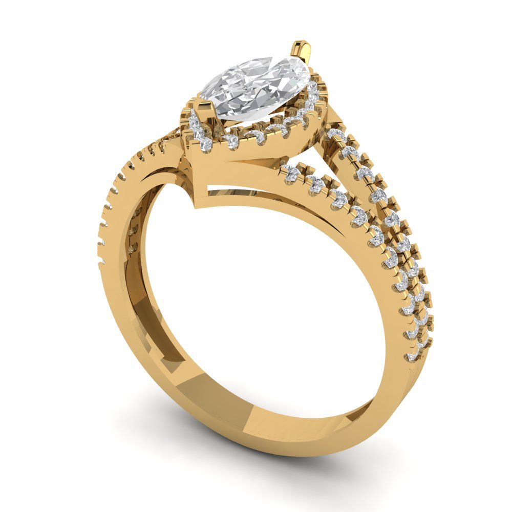 1.2 cttw White Sapphire Hidden Halo Engagement Ring - Solid Gold (Marquise Cut,9x4.5mm)
