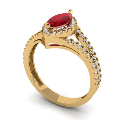 1.2 cttw Simulated Ruby Hidden Halo Engagement Ring - Solid Gold (Marquise Cut,9x4.5mm)