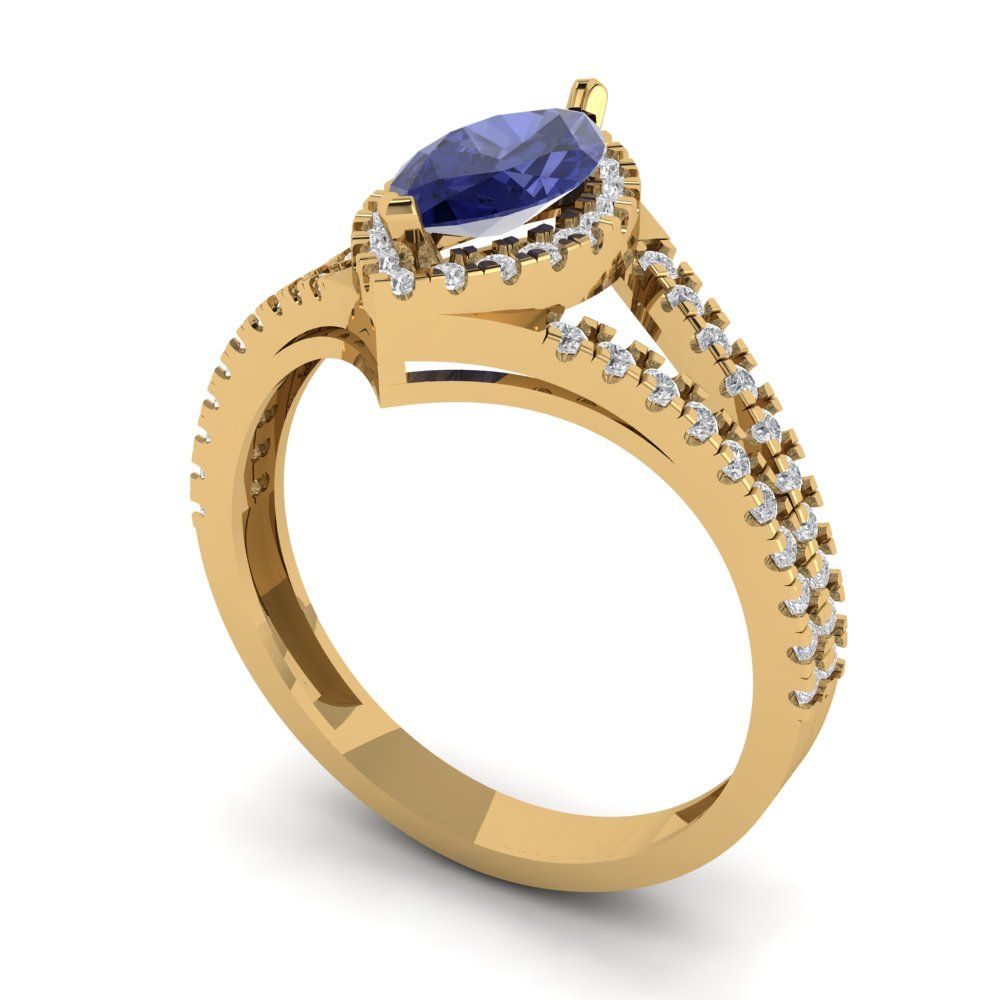 1.2 cttw Simulated Tanzanite Hidden Halo Engagement Ring - Solid Gold (Marquise Cut,9x4.5mm)