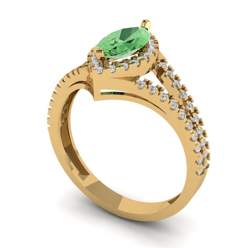1.2 cttw Zirconia Simulated Green Diamond Hidden Halo Engagement Ring - Solid Gold (VVS1, Marquise Cut,9x4.5mm)