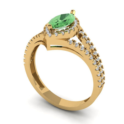 1.2 cttw Zirconia Simulated Green Diamond Hidden Halo Engagement Ring - Solid Gold (VVS1, Marquise Cut,9x4.5mm)
