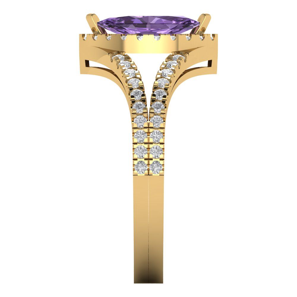 1.2 cttw Simulated Alexandrite Hidden Halo Engagement Ring - Solid Gold (Marquise Cut,9x4.5mm)